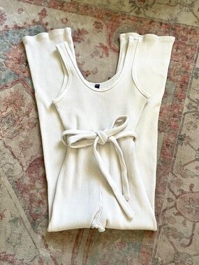 Ribbed Sleeveless Jumpsuit with Tie Belt